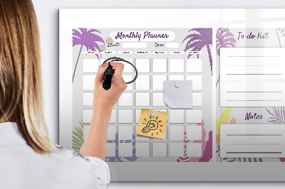 Beschrijfbaar magneetbord van glas met design Maandplanner