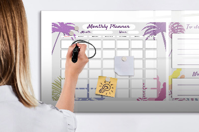 Beschrijfbaar magneetbord van glas met design Maandplanner