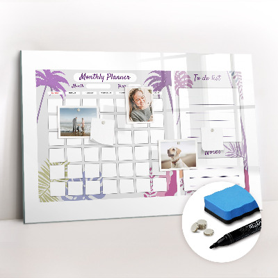 Beschrijfbaar magneetbord van glas met design Maandplanner
