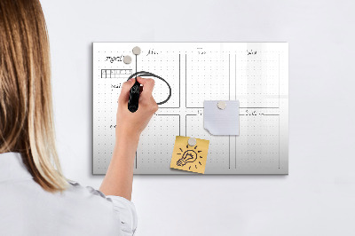 Magnetisch planbord voor de muur van bedrukt glas Weekplan
