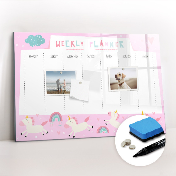 Uitwisbaar glazen planbord met magnetische functie Weekplanner voor kinderen