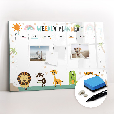 Beschrijfbaar magneetbord van glas met design Dieren Weekplanner