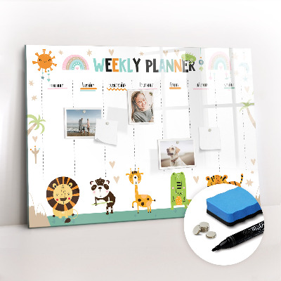 Beschrijfbaar magneetbord van glas met design Dieren Weekplanner