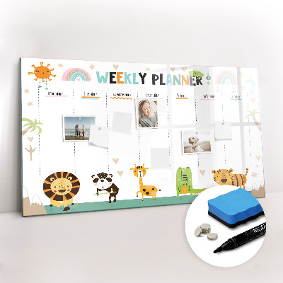 Beschrijfbaar magneetbord van glas met design Dieren Weekplanner