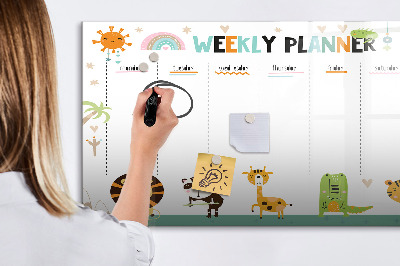 Beschrijfbaar magneetbord van glas met design Dieren Weekplanner