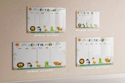 Beschrijfbaar magneetbord van glas met design Dieren Weekplanner