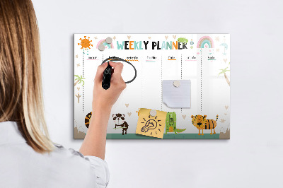 Beschrijfbaar magneetbord van glas met design Dieren Weekplanner