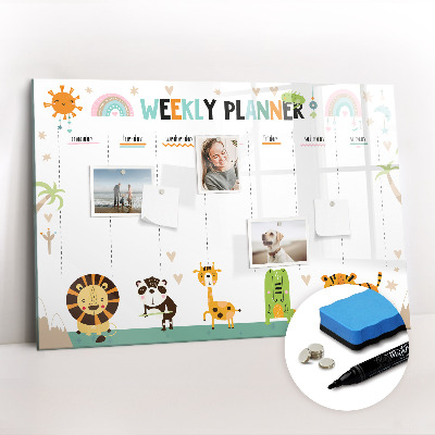 Beschrijfbaar magneetbord van glas met design Dieren Weekplanner