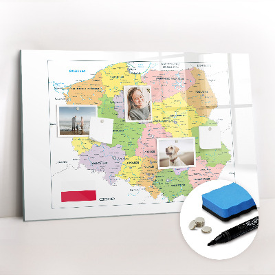 Beschrijfbaar magneetbord van glas met design Kaart van Polen