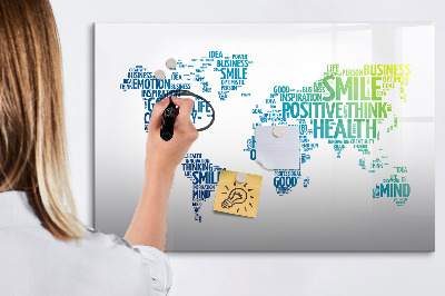 Magnetisch planbord voor de muur van bedrukt glas Kaart met vriendelijke woorden