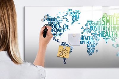 Magnetisch planbord voor de muur van bedrukt glas Kaart met vriendelijke woorden