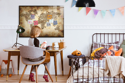 Uitwisbaar glazen planbord met magnetische functie Oude wereldkaart