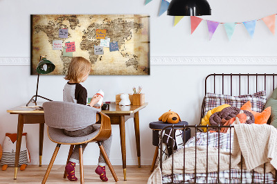 Uitwisbaar glazen planbord met magnetische functie Oude wereldkaart