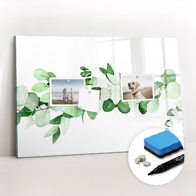 Beschrijfbaar magneetbord van glas met design Een tak van een plant