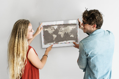 Magnetisch planbord voor de muur van bedrukt glas Bruine wereldkaart