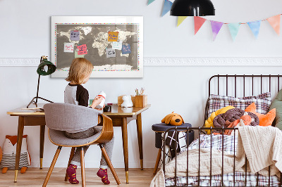 Magnetisch planbord voor de muur van bedrukt glas Bruine wereldkaart