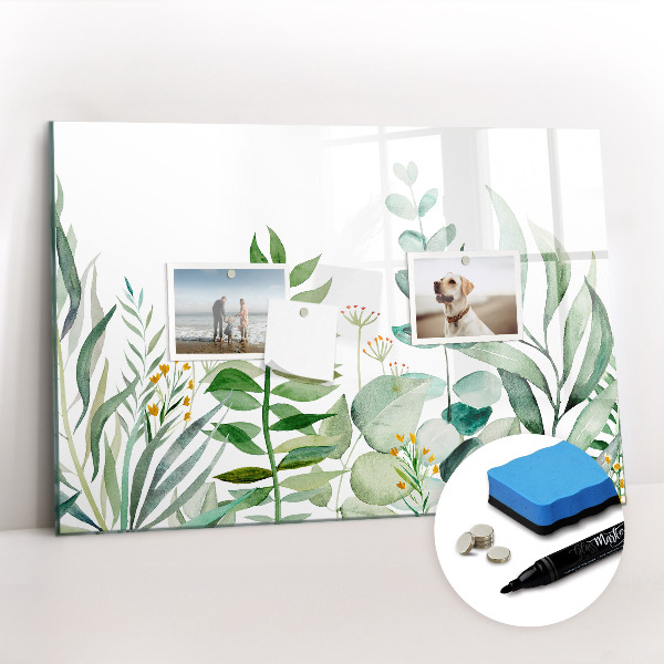 Beschrijfbaar magneetbord van glas met design Aquarelbladeren
