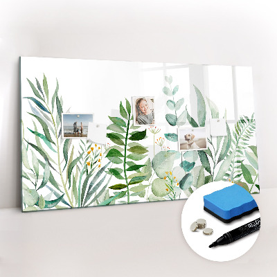 Beschrijfbaar magneetbord van glas met design Aquarelbladeren