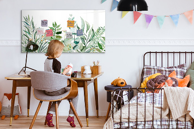 Beschrijfbaar magneetbord van glas met design Aquarelbladeren