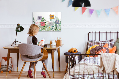 Beschrijfbaar magneetbord van glas met design Aquarelbladeren