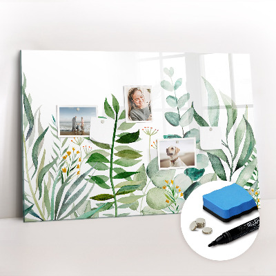 Beschrijfbaar magneetbord van glas met design Aquarelbladeren