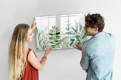 Beschrijfbaar magneetbord van glas met design Aquarelbladeren