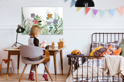 Beschrijfbaar magneetbord van glas met design Aquarelbladeren