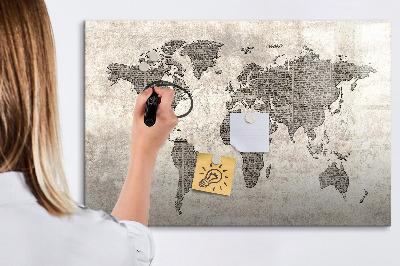 Magnetisch planbord voor de muur van bedrukt glas Wereldkaart van de krant
