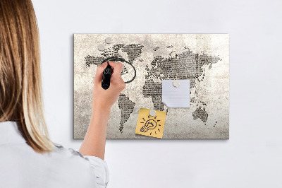 Magnetisch planbord voor de muur van bedrukt glas Wereldkaart van de krant