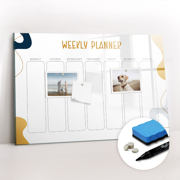 Uitwisbaar glazen planbord met magnetische functie Wekelijkse planner