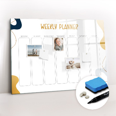 Uitwisbaar glazen planbord met magnetische functie Wekelijkse planner