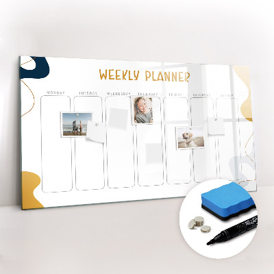 Uitwisbaar glazen planbord met magnetische functie Wekelijkse planner