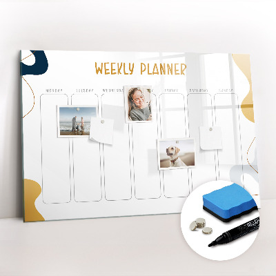 Uitwisbaar glazen planbord met magnetische functie Wekelijkse planner