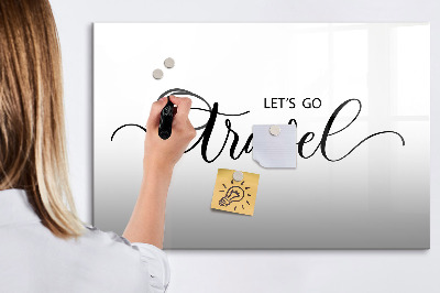 Magnetisch planbord voor de muur van bedrukt glas Het opschrift reizen