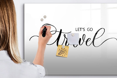 Magnetisch planbord voor de muur van bedrukt glas Het opschrift reizen