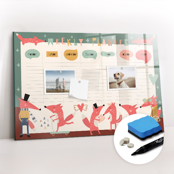 Uitwisbaar glazen planbord met magnetische functie Weekplanner voor kinderen