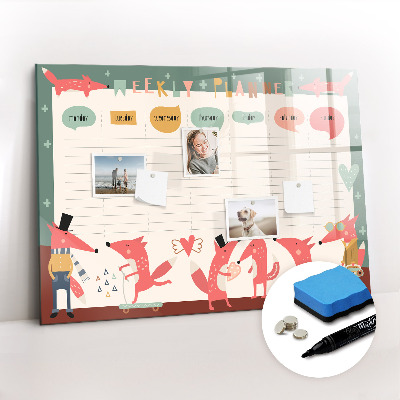 Uitwisbaar glazen planbord met magnetische functie Weekplanner voor kinderen