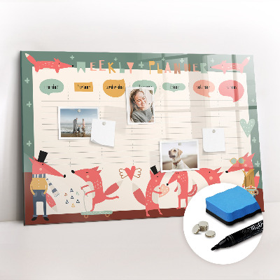 Uitwisbaar glazen planbord met magnetische functie Weekplanner voor kinderen