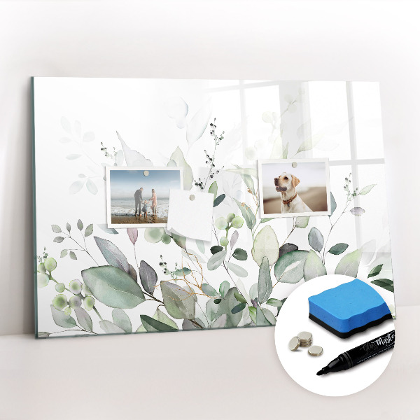 Magnetisch planbord voor de muur van bedrukt glas Plantenbladeren