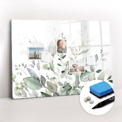 Magnetisch planbord voor de muur van bedrukt glas Plantenbladeren