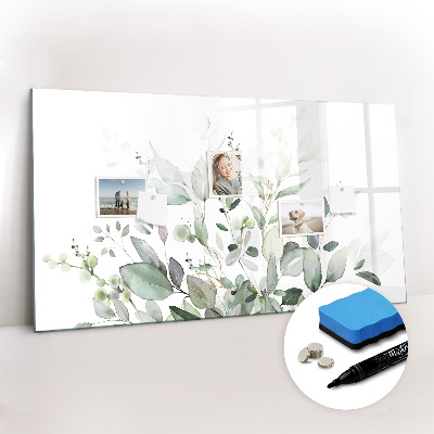 Magnetisch planbord voor de muur van bedrukt glas Plantenbladeren