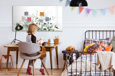 Magnetisch planbord voor de muur van bedrukt glas Plantenbladeren