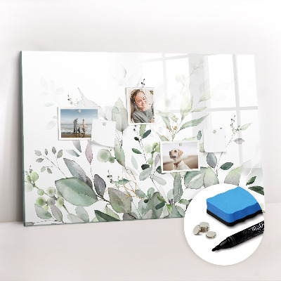 Magnetisch planbord voor de muur van bedrukt glas Plantenbladeren