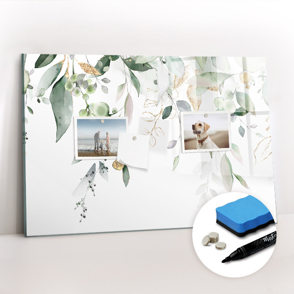 Uitwisbaar glazen planbord met magnetische functie Bladeren natuur planten