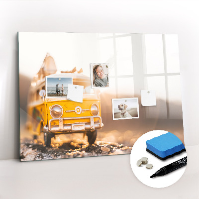 Beschrijfbaar magneetbord van glas met design Autovakantie