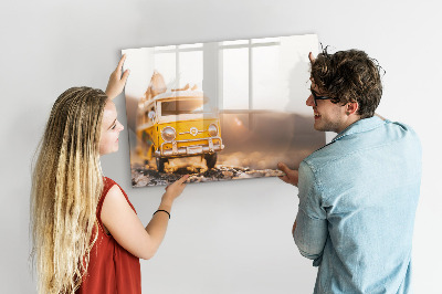 Beschrijfbaar magneetbord van glas met design Autovakantie