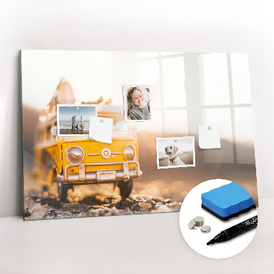 Beschrijfbaar magneetbord van glas met design Autovakantie