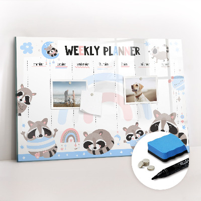 Beschrijfbaar magneetbord van glas met design Weekplanner voor kinderen