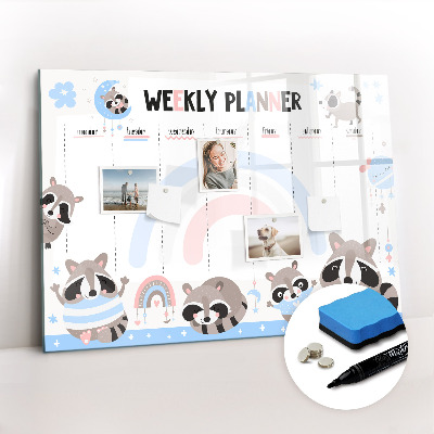 Beschrijfbaar magneetbord van glas met design Weekplanner voor kinderen