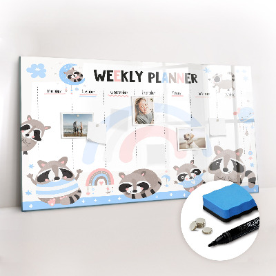 Beschrijfbaar magneetbord van glas met design Weekplanner voor kinderen